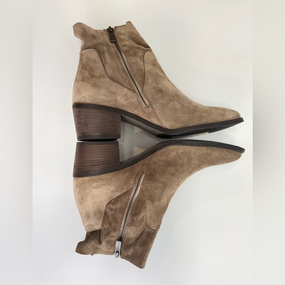 PAUL GREEN Taupe suede SUZETTE deconstructed collar heeled ankle boots size 8. - Picture 6 of 9